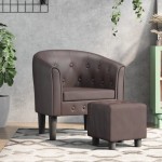 vidaXL Fotoliu tip cuvă cu taburet, maro, piele ecologică vidaXL Fotoliu tip cuvă cu taburet, maro, piele ecologică