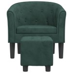 vidaXL Fotoliu tip cuvă cu taburet, verde închis, catifea