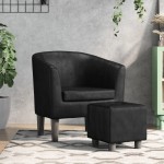 vidaXL Fotoliu tip cuvă cu taburet, negru, piele ecologică vidaXL Fotoliu tip cuvă cu taburet, negru, piele ecologică