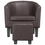 vidaXL Fotoliu tip cuvă cu taburet, maro, piele ecologică vidaXL Fotoliu tip cuvă cu taburet, maro, piele ecologică