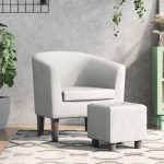 vidaXL Fotoliu tip cuvă cu taburet, alb, piele ecologică vidaXL Fotoliu tip cuvă cu taburet, alb, piele ecologică