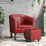 vidaXL Fotoliu tip cuvă cu taburet, roșu vin, piele ecologică vidaXL Fotoliu tip cuvă cu taburet, roșu vin, piele ecologică