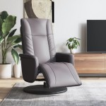 vidaXL Fotoliu rabatabil cu suport de picioare, gri, piele ecologică vidaXL Fotoliu rabatabil cu suport de picioare, gri, piele ecologică