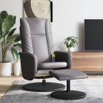 vidaXL Fotoliu de masaj rabatabil cu taburet, gri, piele ecologică vidaXL Fotoliu de masaj rabatabil cu taburet, gri, piele ecologică