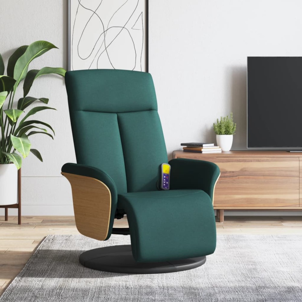 vidaXL Fotoliu masaj rabatabil cu suport picioare verde închis textil