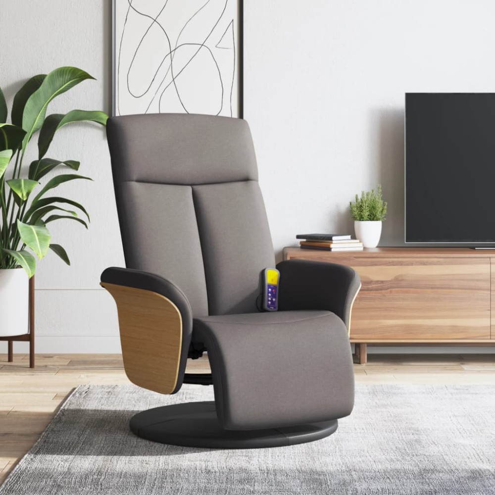 vidaXL Fotoliu masaj rabatabil cu suport picioare, gri taupe, textil