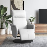 vidaXL Fotoliu rabatabil cu suport de picioare, alb, piele ecologică