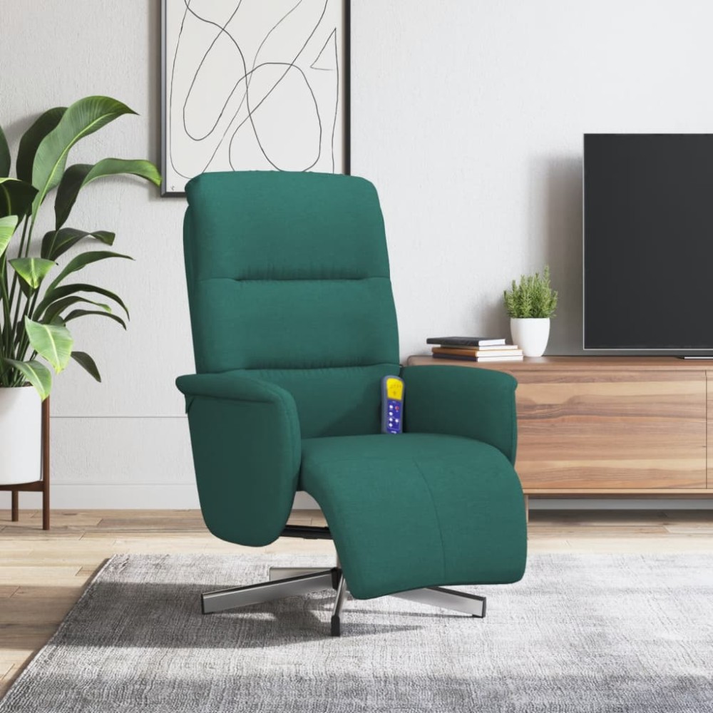 vidaXL Fotoliu masaj rabatabil cu suport picioare verde închis textil