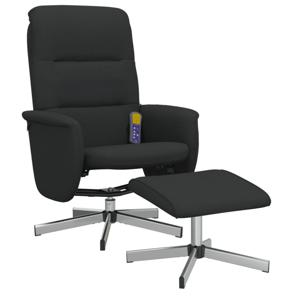 vidaXL Scaun rabatabil cu taburet, negru, material textil