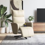 vidaXL Fotoliu masaj rabatabil suport picioare, crem, piele ecologică