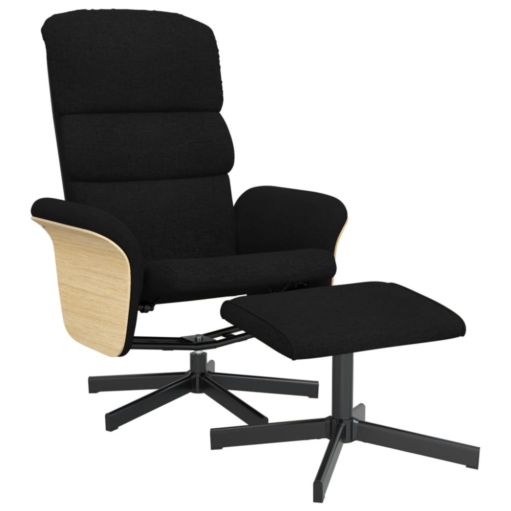 vidaXL Scaun extensibil cu taburet, negru, material textil