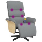 vidaXL Fotoliu rabatabil masaj cu suport picioare gri deschis textil vidaXL Fotoliu rabatabil masaj cu suport picioare gri deschis textil
