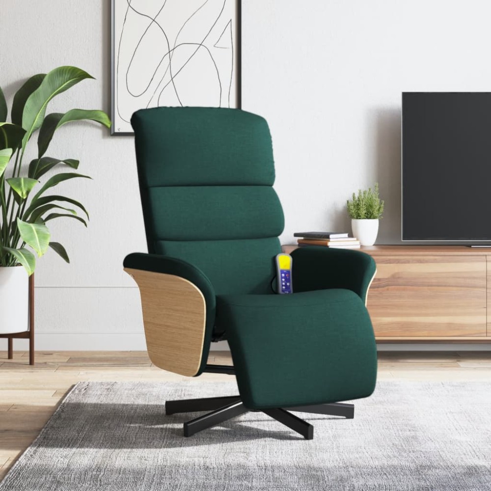 vidaXL Fotoliu masaj rabatabil cu suport picioare verde închis textil
