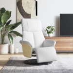 vidaXL Fotoliu rabatabil cu suport de picioare, alb, piele ecologică