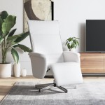 vidaXL Fotoliu rabatabil cu suport de picioare, alb, piele ecologică