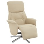 vidaXL Scaun rabatabil cu suport pentru picioare crem material textil
