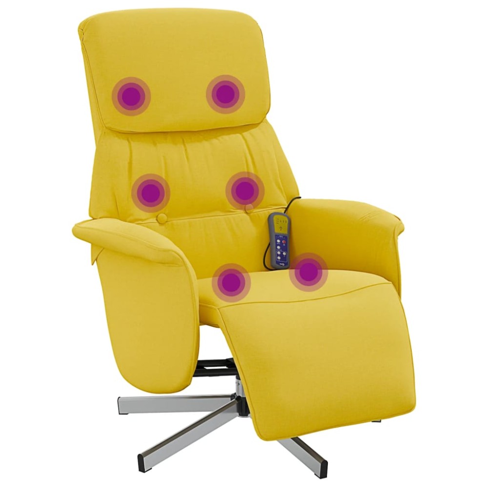 vidaXL Fotoliu masaj rabatabil, suport picioare, galben deschis textil