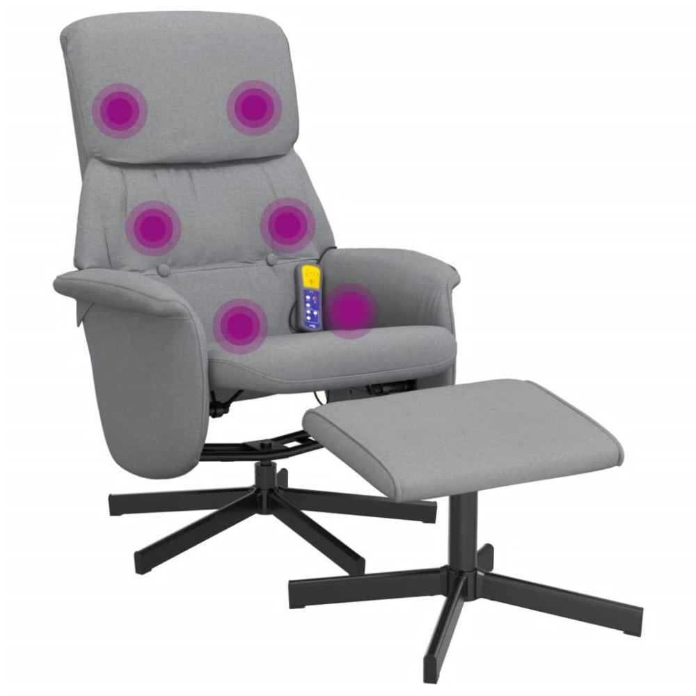 vidaXL Fotoliu de masaj rabatabil cu taburet, gri deschis, textil