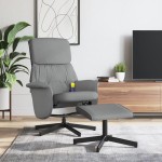 vidaXL Fotoliu de masaj rabatabil cu taburet, gri deschis, textil vidaXL Fotoliu de masaj rabatabil cu taburet, gri deschis, textil