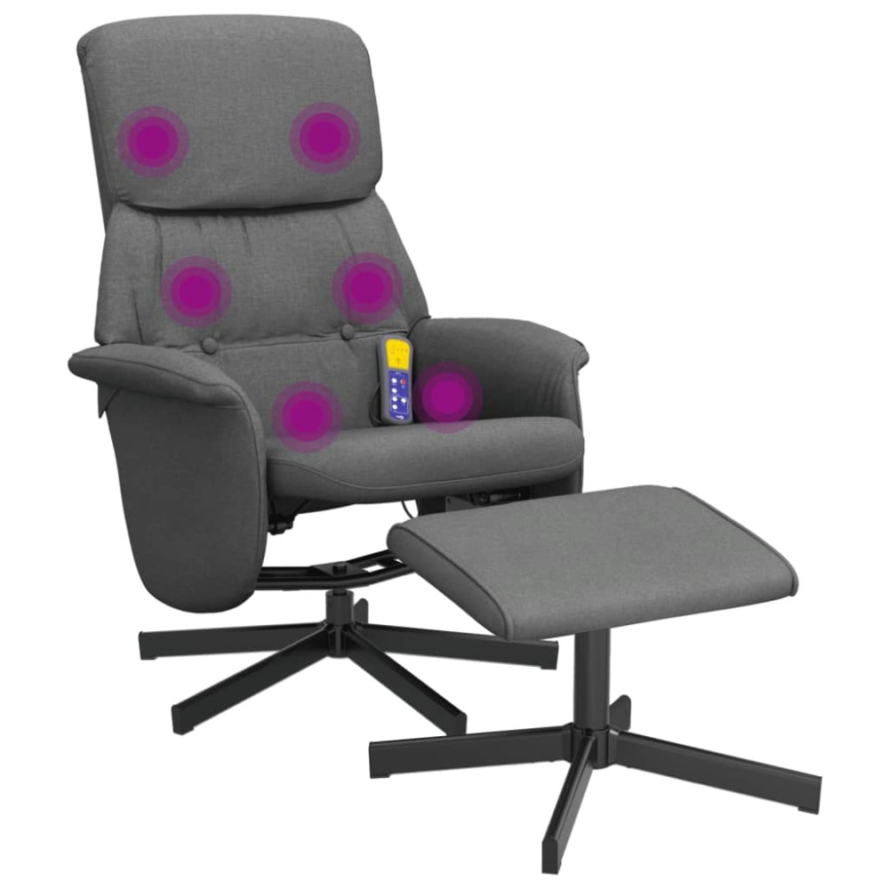vidaXL Fotoliu de masaj rabatabil cu taburet, gri închis, textil