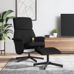 vidaXL Scaun rabatabil cu taburet, negru, material textil vidaXL Scaun rabatabil cu taburet, negru, material textil