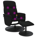 vidaXL Fotoliu de masaj rabatabil cu taburet, negru, catifea vidaXL Fotoliu de masaj rabatabil cu taburet, negru, catifea