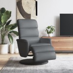 vidaXL Fotoliu rabatabil cu suport de picioare, gri, piele ecologică