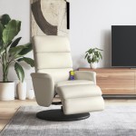 vidaXL Fotoliu masaj rabatabil suport picioare, crem, piele ecologică