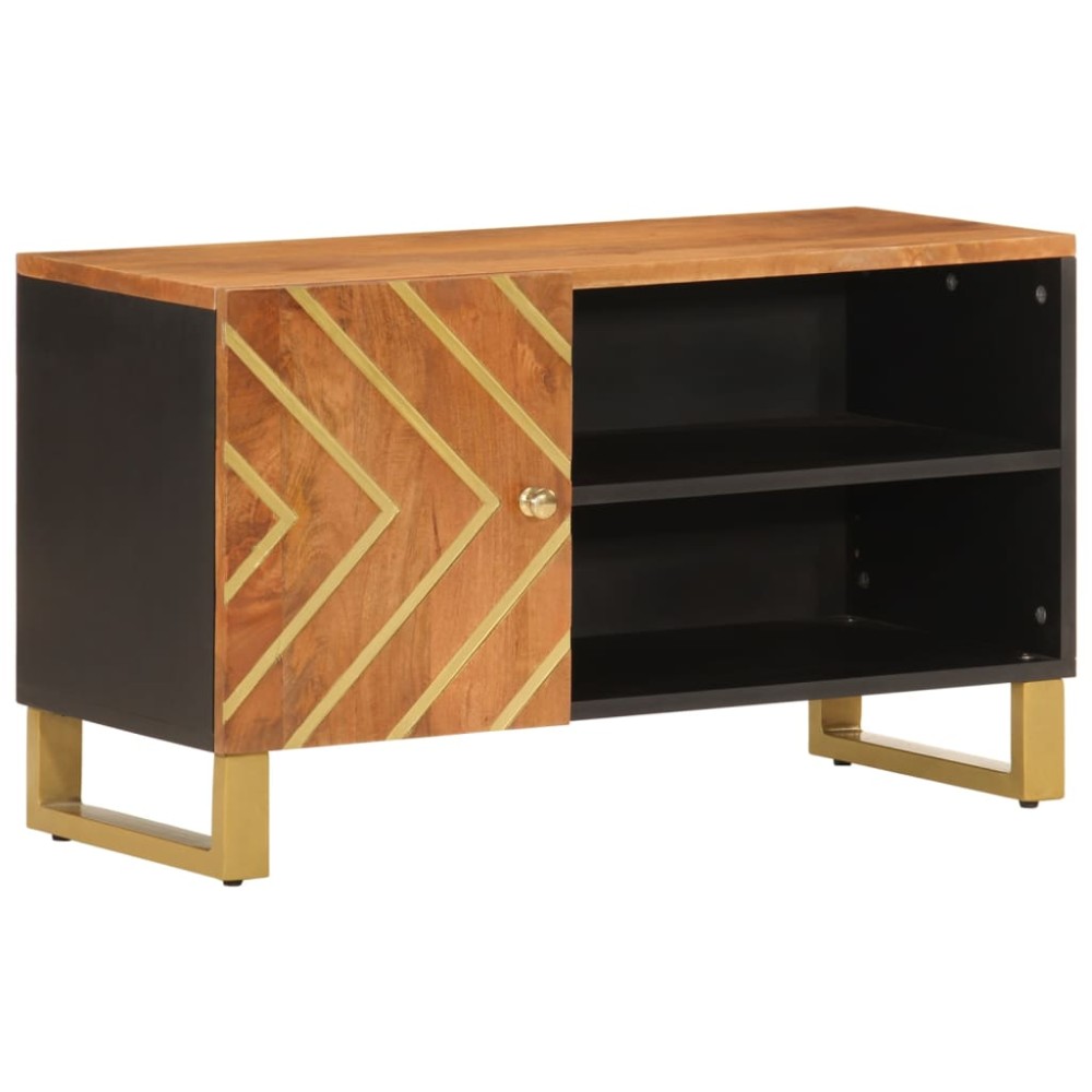 vidaXL Dulap TV, maro și negru, 80x31,5x46 cm, lemn masiv de mango