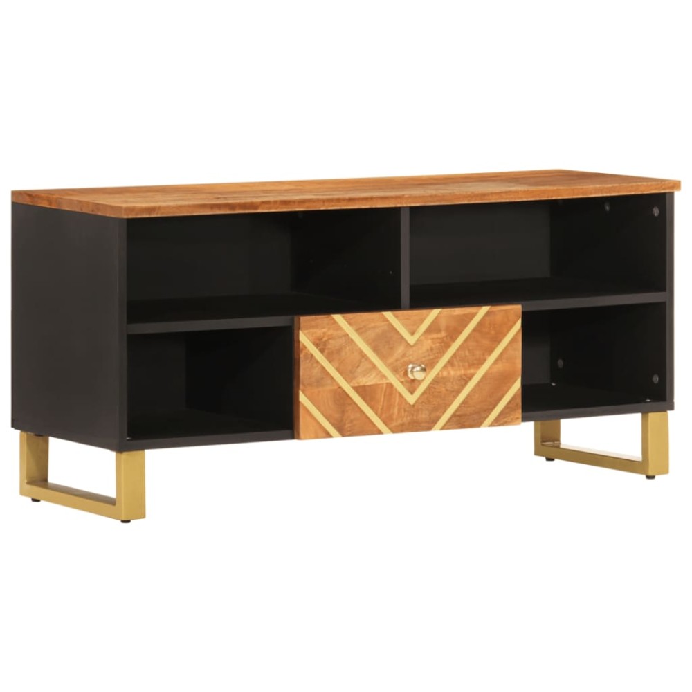 vidaXL Dulap TV, maro și negru, 100x33,5x46 cm, lemn masiv de mango