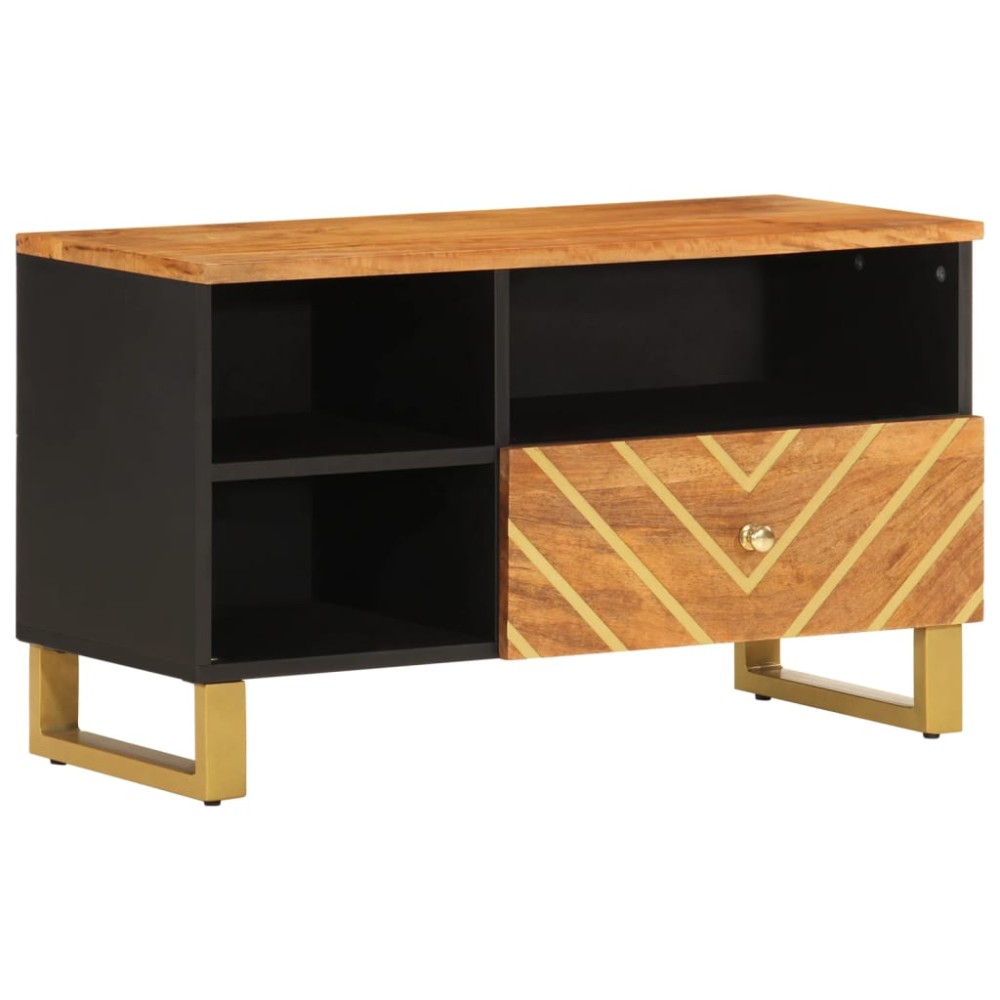 vidaXL Dulap TV, maro și negru, 80x33,5x46 cm, lemn masiv de mango