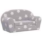 vidaXL Canapea extensibilă copii 2 locuri gri deschis/stele pluș moale vidaXL Canapea extensibilă copii 2 locuri gri deschis/stele pluș moale