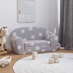 vidaXL Canapea extensibilă copii 2 locuri gri deschis/stele pluș moale vidaXL Canapea extensibilă copii 2 locuri gri deschis/stele pluș moale