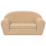 vidaXL Canapea extensibilă de copii cu 2 locuri, crem, pluș moale