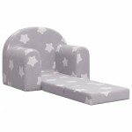 vidaXL Canapea extensibilă de copii, gri deschis cu stele, pluș moale vidaXL Canapea extensibilă de copii, gri deschis cu stele, pluș moale