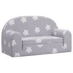 vidaXL Canapea extensibilă copii 2 locuri gri deschis/stele pluș moale vidaXL Canapea extensibilă copii 2 locuri gri deschis/stele pluș moale