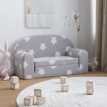 vidaXL Canapea extensibilă copii 2 locuri gri deschis/stele pluș moale vidaXL Canapea extensibilă copii 2 locuri gri deschis/stele pluș moale