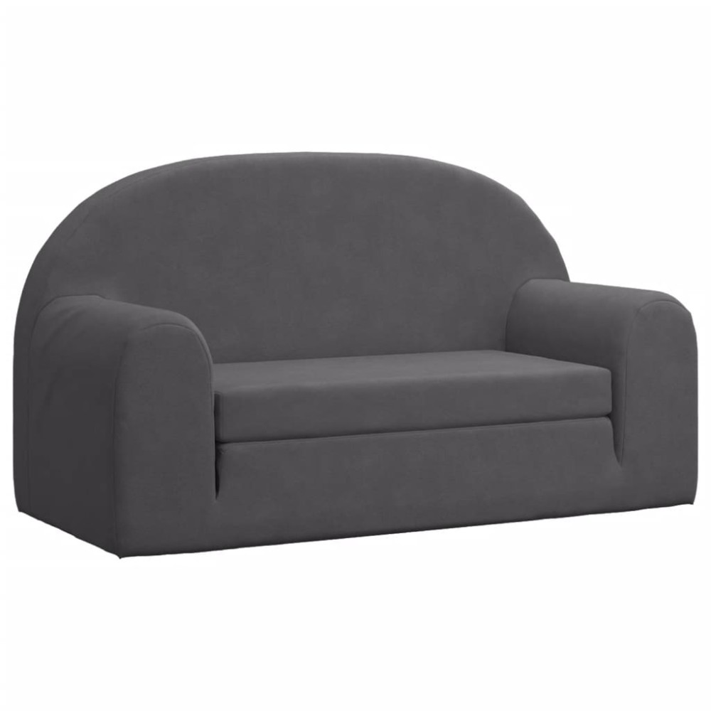 vidaXL Canapea extensibilă de copii cu 2 locuri, antracit, pluș moale