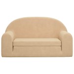 vidaXL Canapea extensibilă de copii cu 2 locuri, crem, pluș moale