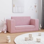 vidaXL Canapea extensibilă pentru copii cu 2 locuri, roz, pluș moale vidaXL Canapea extensibilă pentru copii cu 2 locuri, roz, pluș moale