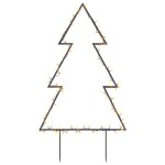 vidaXL Decorațiune brad cu lumini de Crăciun cu țăruși, 80 LED, 60 cm