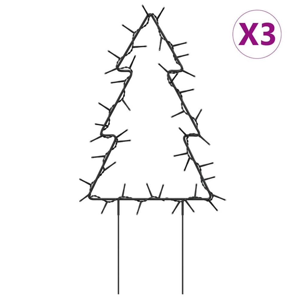 vidaXL Decor brad cu lumini de Crăciun cu țăruși 3 buc. 50 LED 30 cm