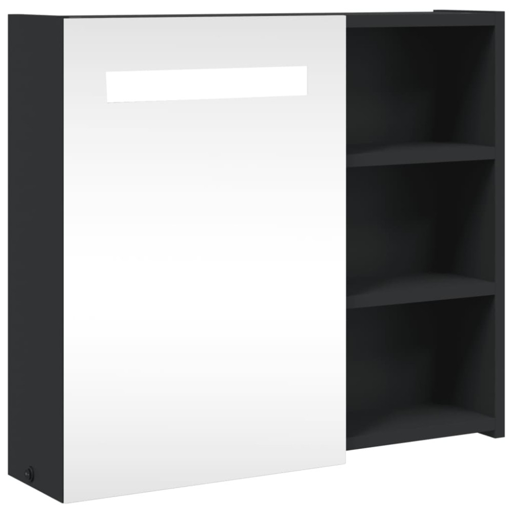 vidaXL Dulap cu oglindă de baie cu LED, negru, 60x13x52 cm