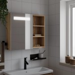 vidaXL Dulap cu oglindă de baie cu LED, stejar deschis, 60x13x52 cm vidaXL Dulap cu oglindă de baie cu LED, stejar deschis, 60x13x52 cm