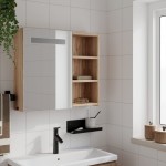 vidaXL Dulap cu oglindă de baie cu LED, stejar deschis, 60x13x52 cm vidaXL Dulap cu oglindă de baie cu LED, stejar deschis, 60x13x52 cm