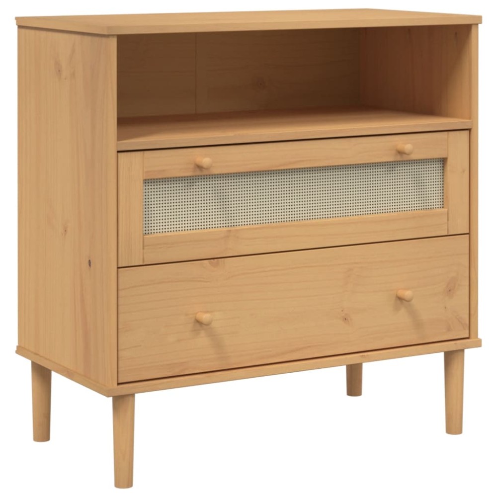 vidaXL Servantă SENJA, aspect ratan maro, 80x40x80 cm, lemn masiv pin