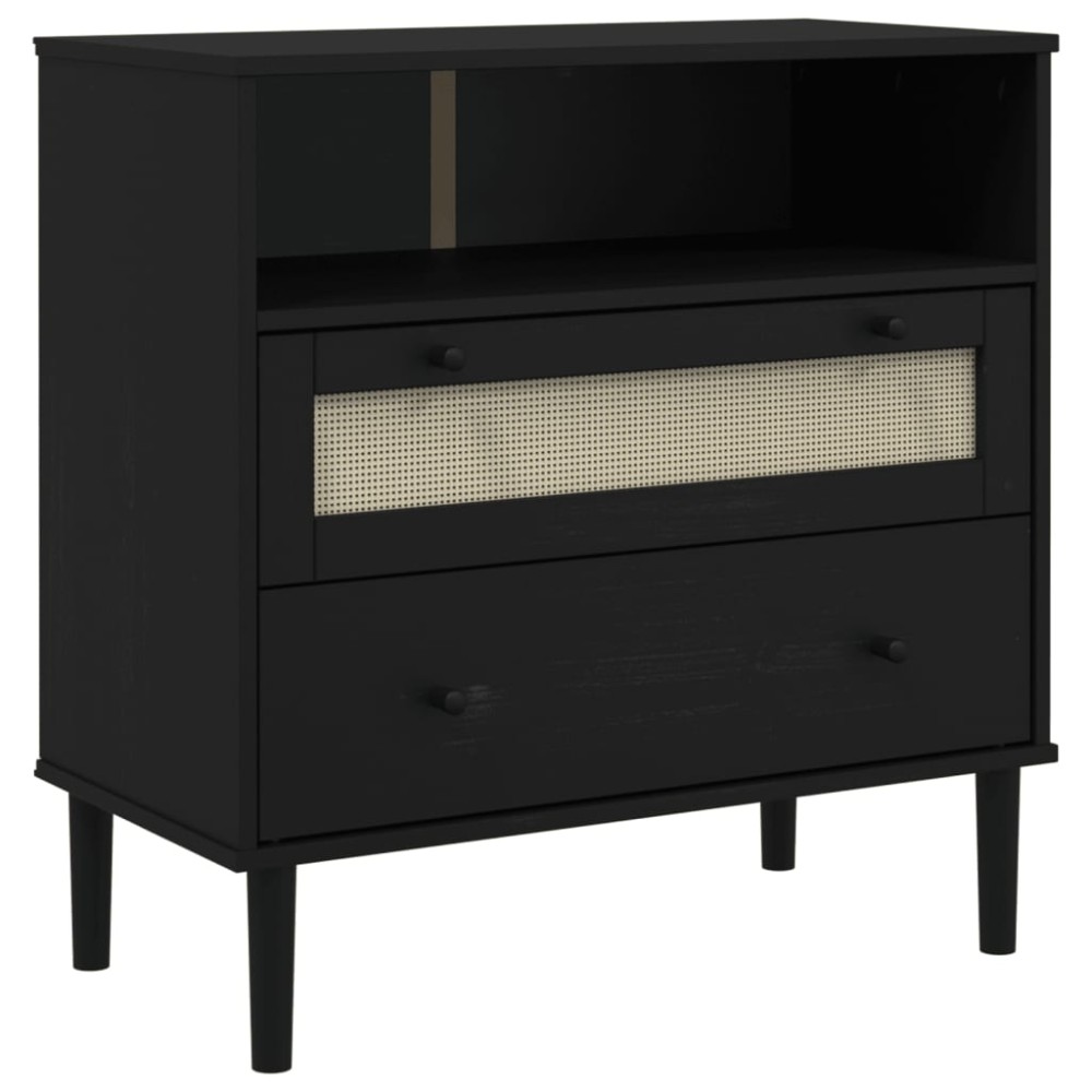 vidaXL Servantă SENJA, aspect ratan negru, 80x40x80 cm, lemn masiv pin