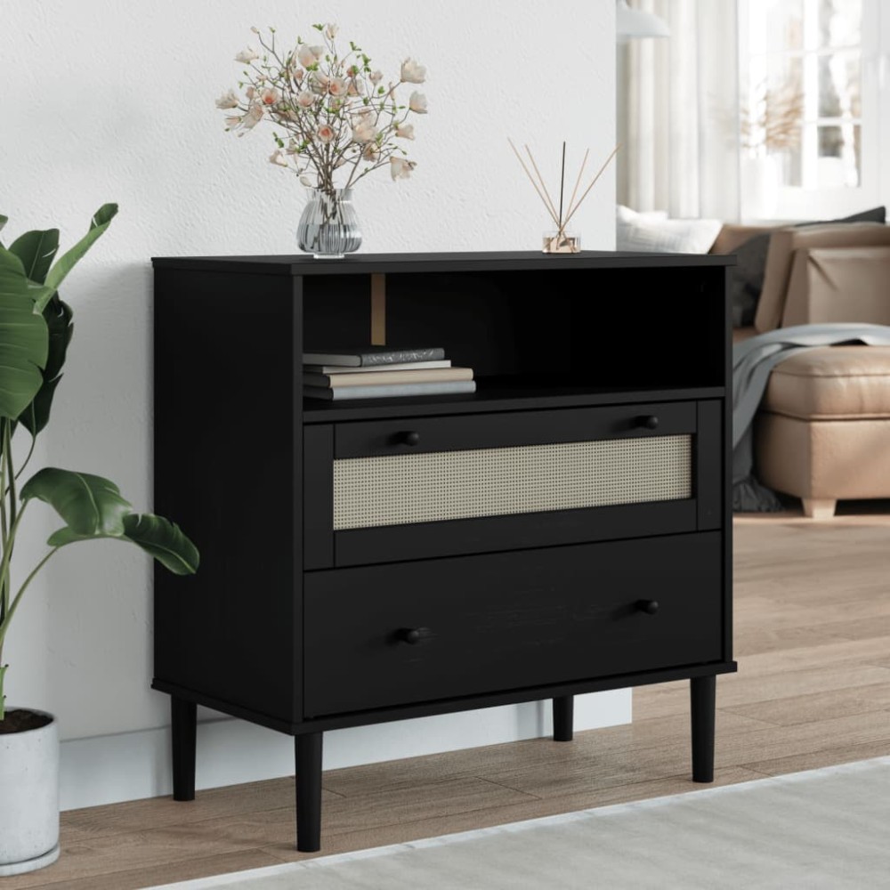 vidaXL Servantă SENJA, aspect ratan negru, 80x40x80 cm, lemn masiv pin