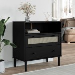vidaXL Servantă SENJA, aspect ratan negru, 80x40x80 cm, lemn masiv pin