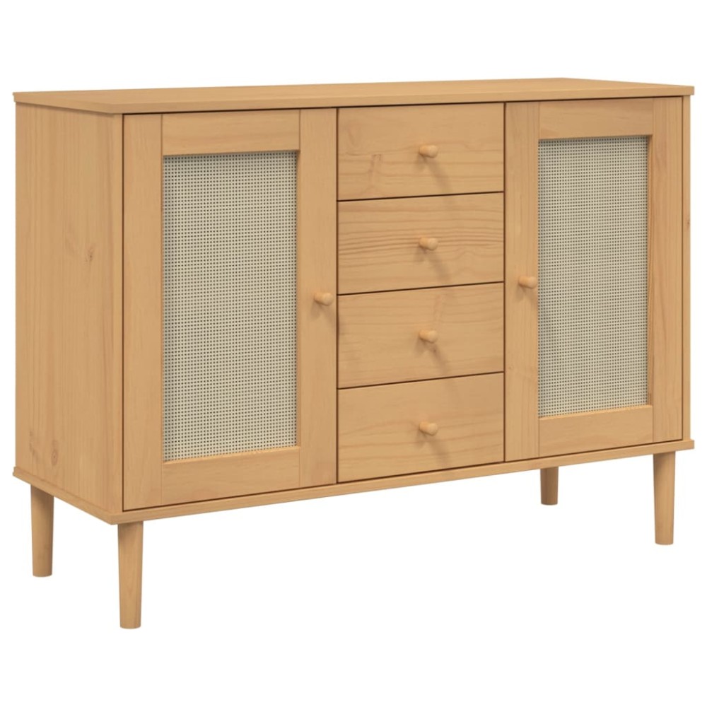 vidaXL Servantă SENJA, aspect ratan maro, 112x40x80 cm, lemn masiv pin